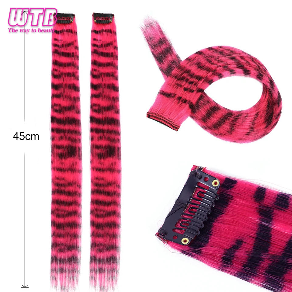 Synthetic One Card Hair Extension Wig Hair For Women Long Straight Clip-in Colored Zebra Line Feather Hair Extensions Fake Hair