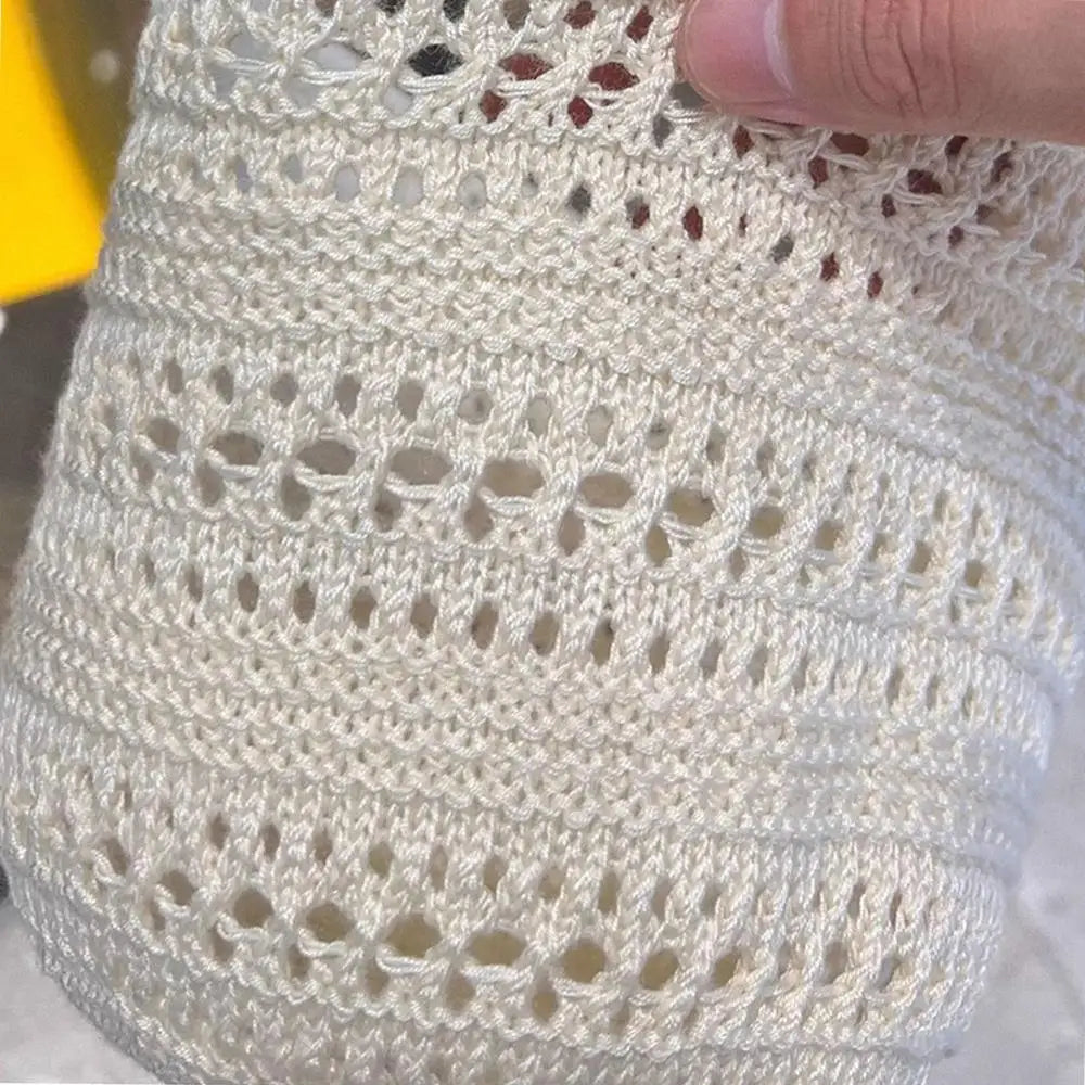 Hollow Out Crochet Sun Hat Wide Brim Bucket Hat Knitted Fisherman Hat Foldable Visor Small Fresh Simple Outdoor Casual Beach Cap