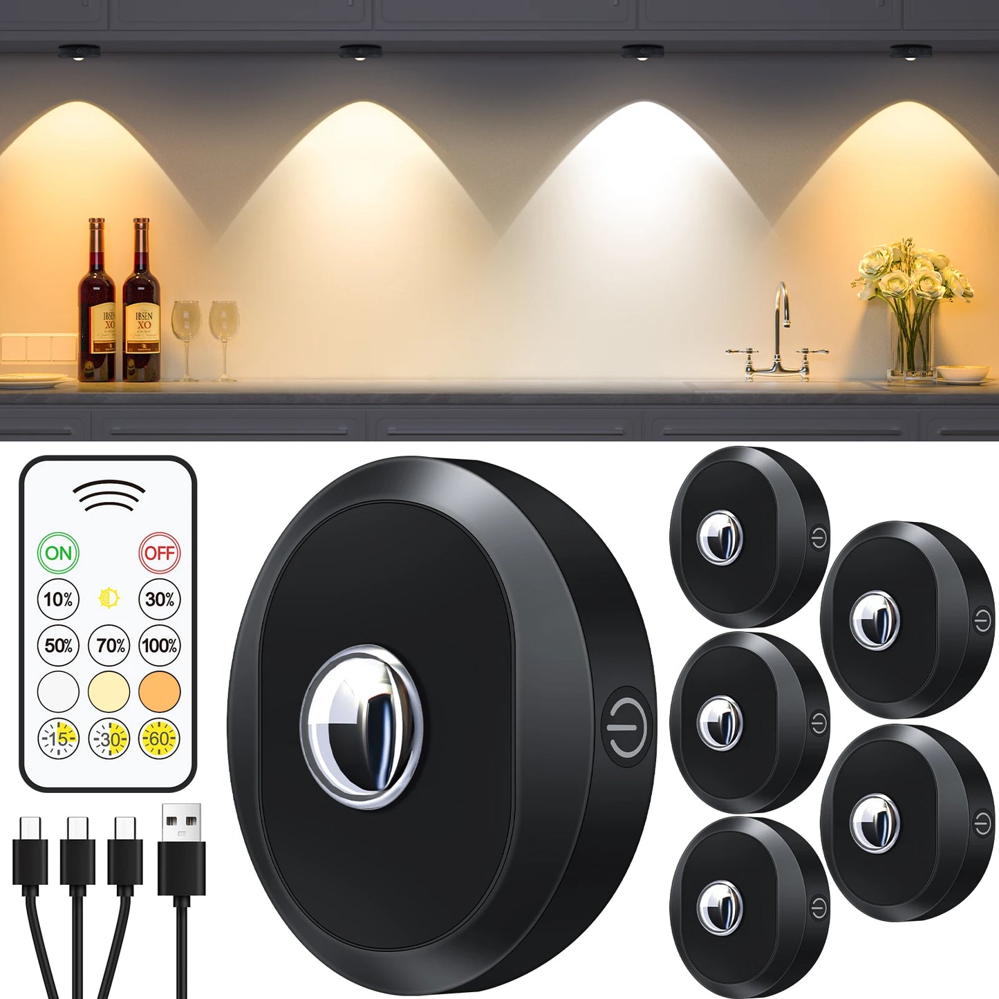 Luz de disco RGB recarregável WILLED com controle remoto Luzes de bateria de 1200mAh, toque regulável sob a luz noturna de iluminação do armário