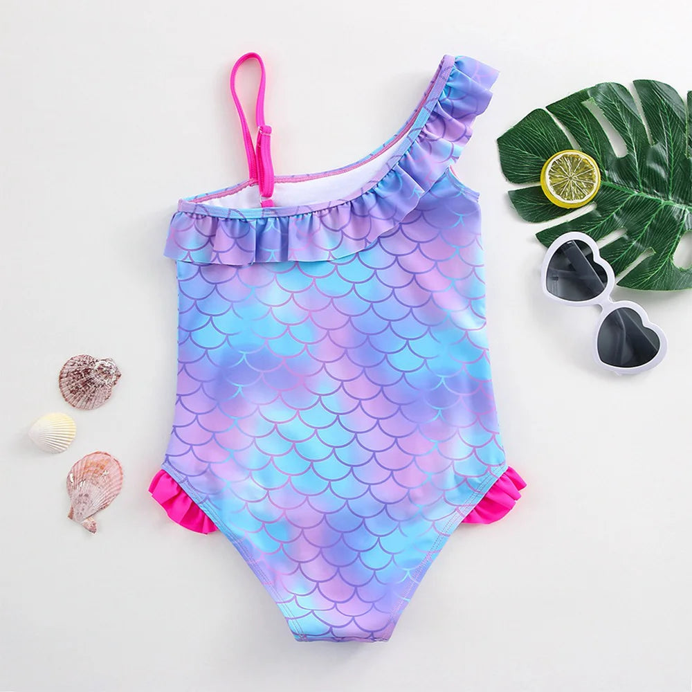 Traje de baño de una pieza con estampado de escamas de sirena para niña pequeña de Lilo Stitch, traje de baño para playa