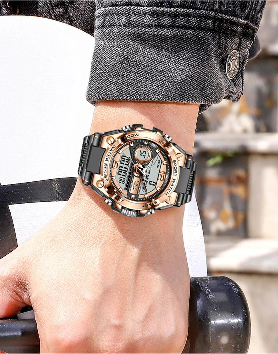 Reloj militar LIGE para hombre, digital, resistente al agua hasta 50 m, LED, de cuarzo, deportivo, grande, Masculino