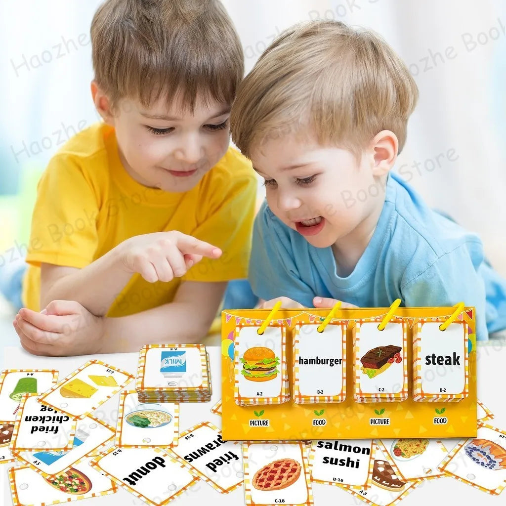 92Pcs Food Vocabulary Flashcards for Kids Double Side Parent-Child Interaction English Card Educational Learning Cards