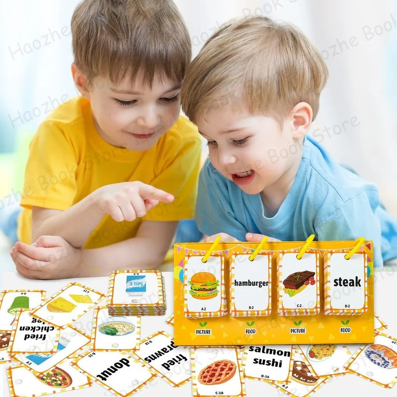 92Pcs Food Vocabulary Flashcards for Kids Double Side Parent-Child Interaction English Card Educational Learning Cards