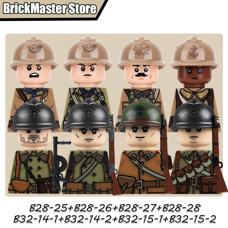 WW2 French Soldier Figure Building Blocks Military War Weapon Medical Officer Army Infantry Warrior Cavalry Gun Bricks Toy Gifts