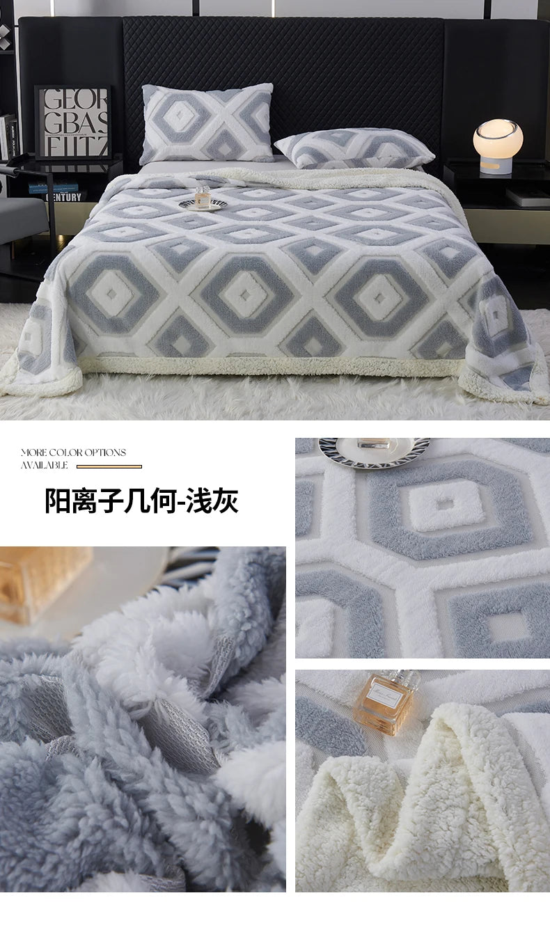 Flannel Warmth Autumn Winter Blanket Keep Warm Comfortable Jacquard King Size Blankets Skin Friendly Geometric Nap Comforter