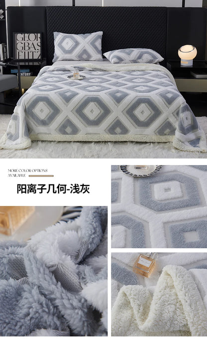 Flannel Warmth Autumn Winter Blanket Keep Warm Comfortable Jacquard King Size Blankets Skin Friendly Geometric Nap Comforter
