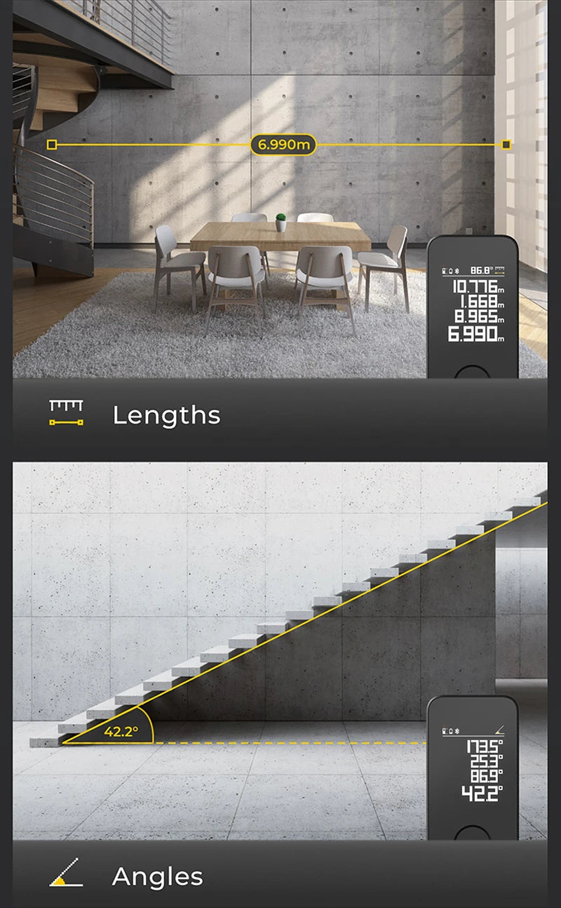 HOTO Smart Laser Measure Pro LED Display Intelligent Digital Laser Tape Measuring Tool Rechargeable Laser Ruler Rangefinder