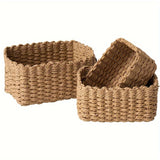 3pcs Paper Rope Storage Baskets for Organizing Container Bins for Shelves Cupboards Drawer,Small Woven Basket,Multifunctional