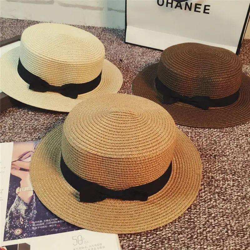 High Quality Flat Top Boater Sun Hat Straw Hat For Men & Women Summer Travel & Beach With Wide Brim UV Protection