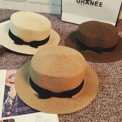 High Quality Flat Top Boater Sun Hat Straw Hat For Men & Women Summer Travel & Beach With Wide Brim UV Protection