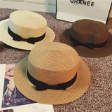 High Quality Flat Top Boater Sun Hat Straw Hat For Men & Women Summer Travel & Beach With Wide Brim UV Protection