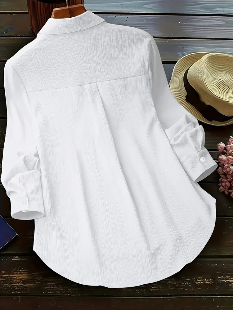Blusa de manga larga para mujer, talla grande, primavera-verano 2025, nueva chaqueta holgada, chaqueta de trabajo informal, camisa con botones, ropa de abrigo