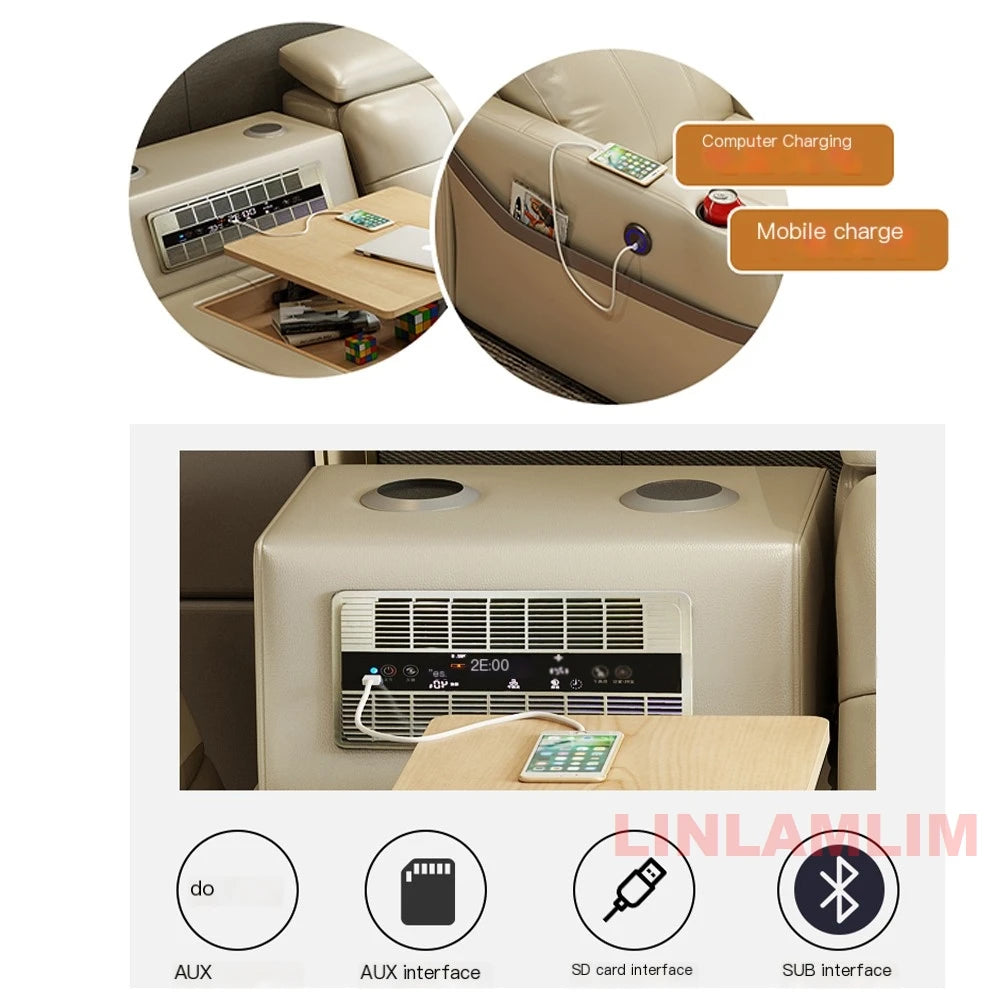 MINGDIBAO Massage Bed with Ultimate Comfort and Genuine Leather Multifunctional Frame - Bluetooth Speaker, Safe Air Cleaner, USB