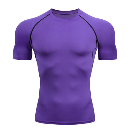 Camiseta de compresión para hombre para correr, fitness, ajustada, de manga corta, para entrenamiento, trotar, ropa deportiva de gimnasio, secado rápido, Rashgard