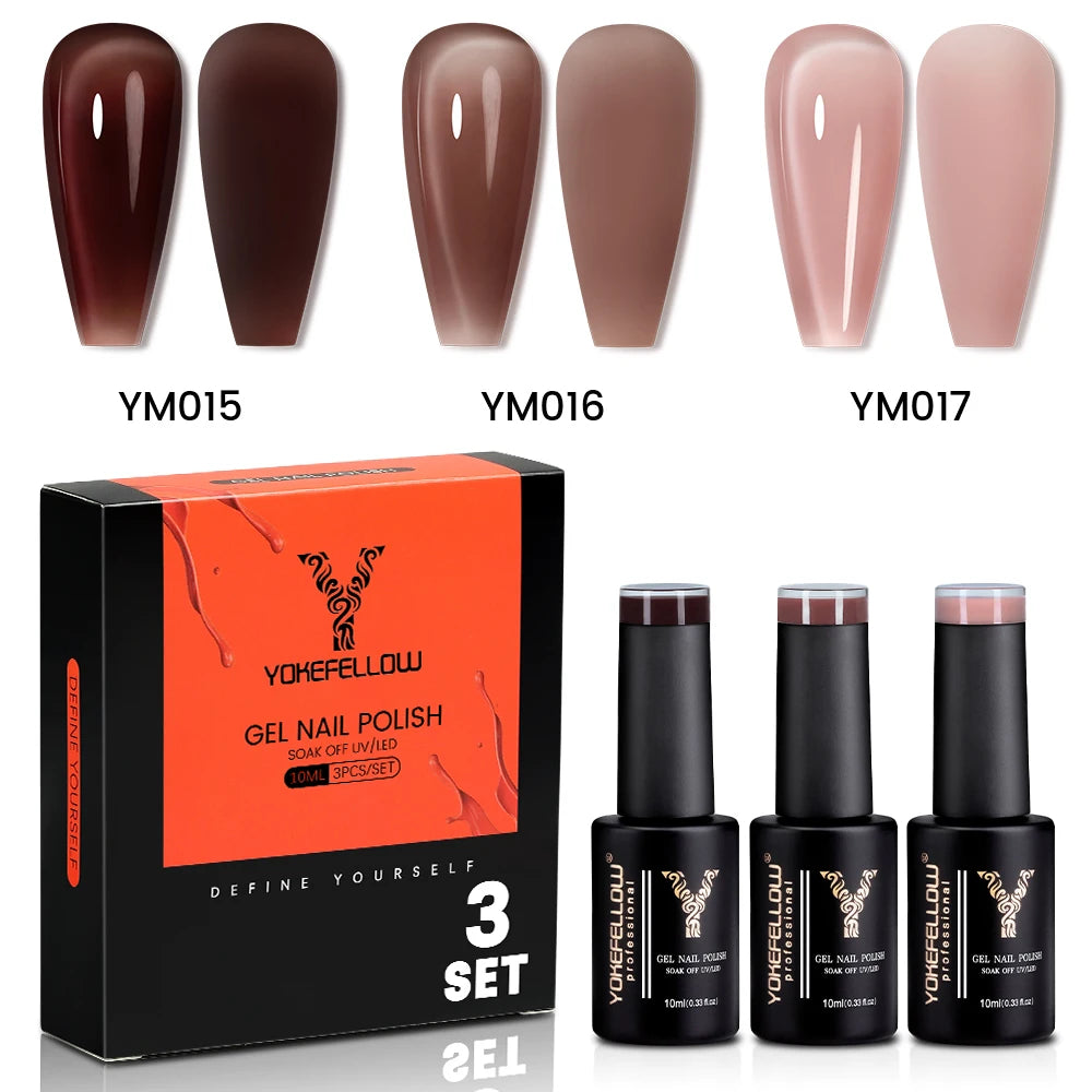 NEW YOKEFELLOW 10ml Crystal Jelly Nude Red Pink Gel Nail Polish Transparent Semi-permanent UV Gel Nail Art Soak Off Gel Varnish