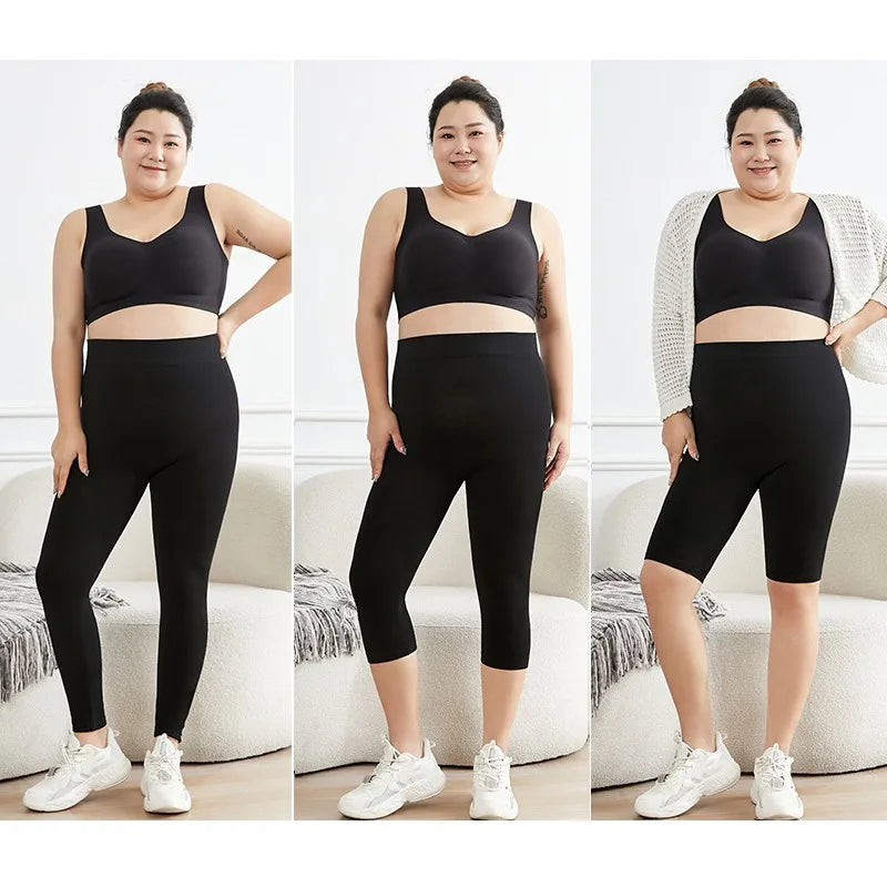 Leggings negros de talla grande para mujer, pantalones cortos elásticos de alta elasticidad para uso en exteriores, mallas deportivas informales, leggings de moda de talla grande para mujer 