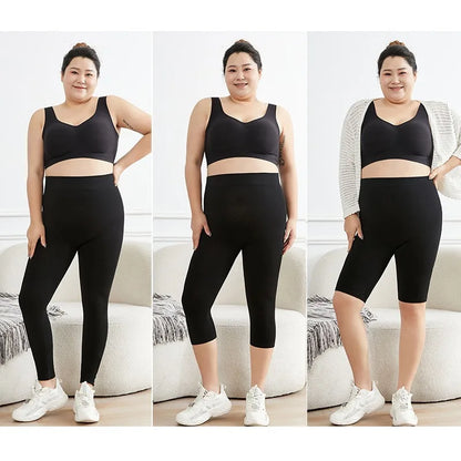 Leggings negros de talla grande para mujer, pantalones cortos elásticos de alta elasticidad para uso en exteriores, mallas deportivas informales, leggings de moda de talla grande para mujer 