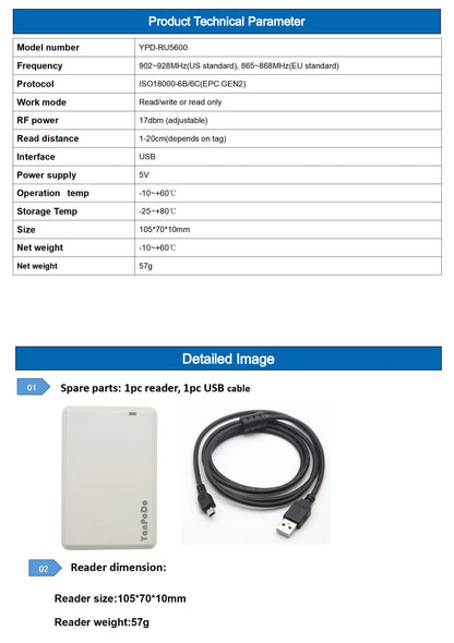 YANPODO USB Programmer UHF RFID Reader and Writer 860-960Mhz with work English SDK Demo Software Source Code