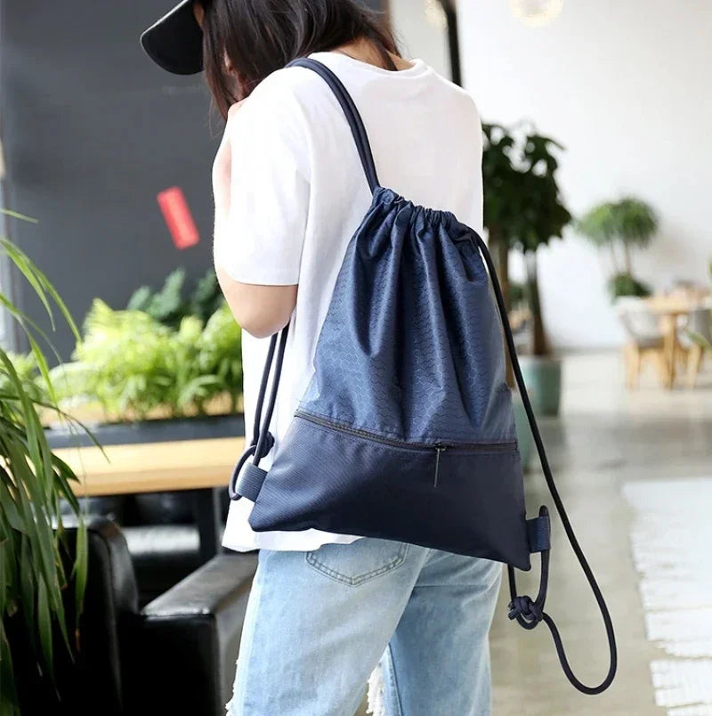 Outdoor Sport Gym Drawstring Bag Thick Rope Basketball Soccer Large Capacity Nylon Waterproof Zipper Backpack Fitness Men Pocket