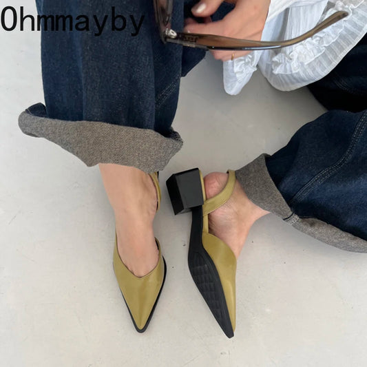 Summer Women's Cover Toe Sandals Elegant Shallow Slip On Shoes Comfort Low Heel Dress Street Style Shoes