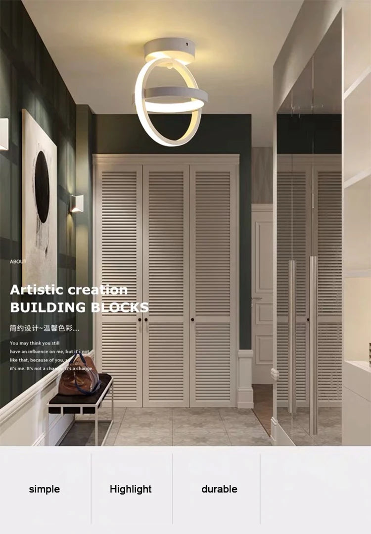 Modern LED Ceiling Light 2 Rings Creative Design Ceiling Lamp Indoor Lighting Fixtures Hallway Balcony Aisle Office Light