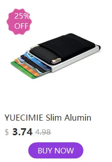 YUECIMIE Cartera delgada de aluminio con bolsillo trasero elástico, tarjetero para identificación, mini billetera RFID, estuche automático emergente para tarjetas bancarias.