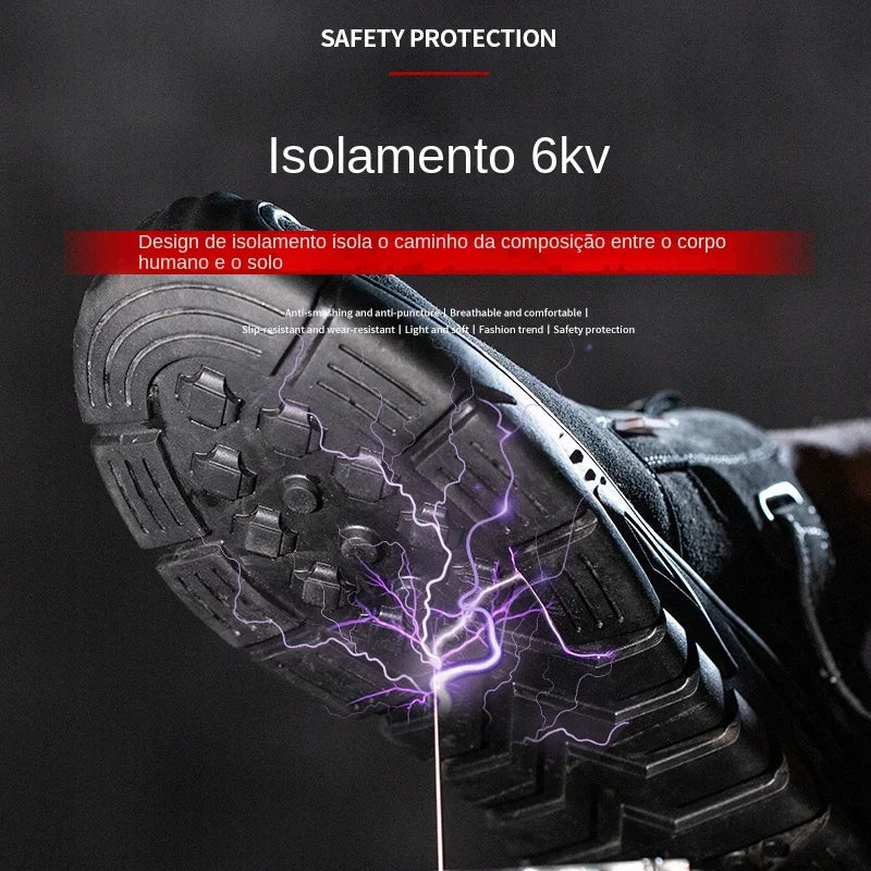 Genuine Leather Cow Suede Safety Work Shoes For Men Composite Head Anti Nail Anti Static Welding Shoes Indestructible Boots
