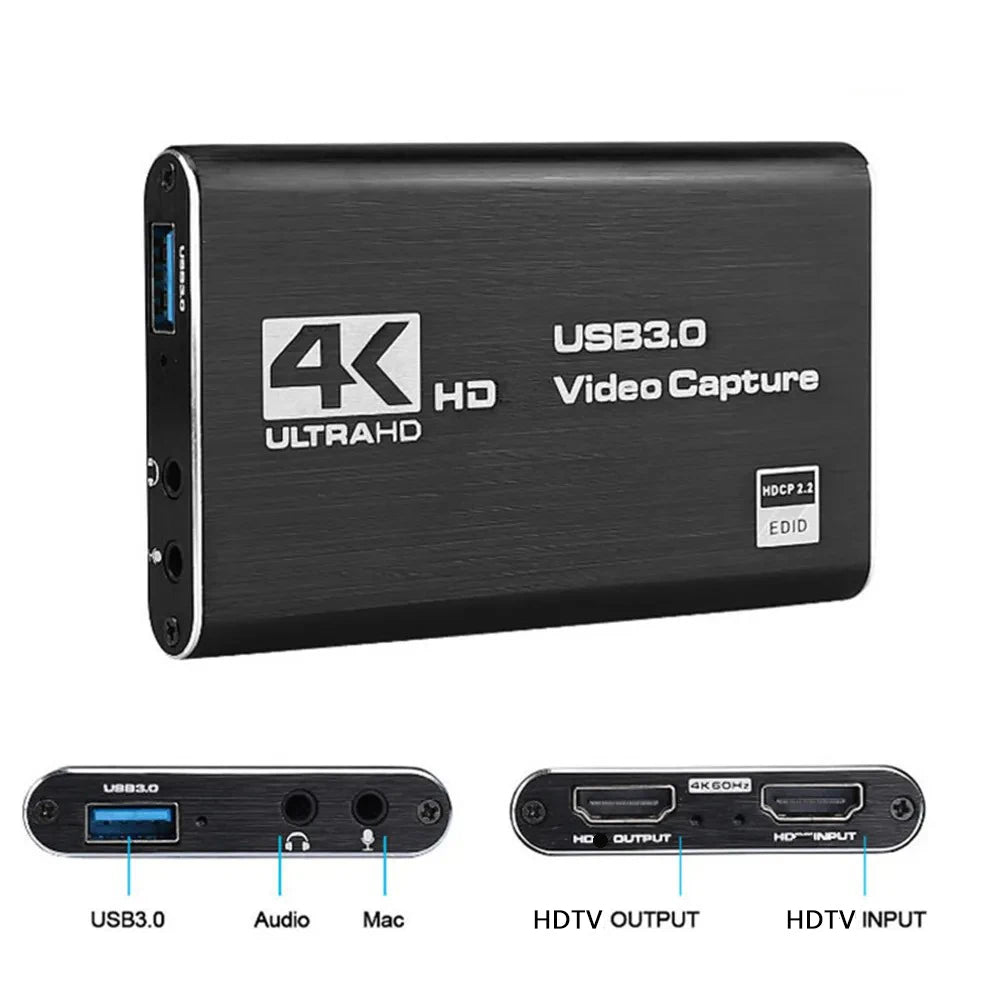 Tarjeta de captura de video 4K 1080P 60 fps HD, caja de grabación para cámara, compatible con HDMI a USB 3.0, grabadora de transmisión en vivo para PC