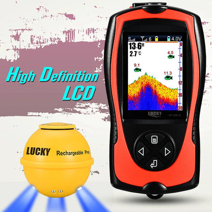 Lucky Sonar Fish Finder FF1108-1CWLA Rechargeable Wireless Sensor 45M Water Depth Echo Sounder Fishing Portable Fish Finder