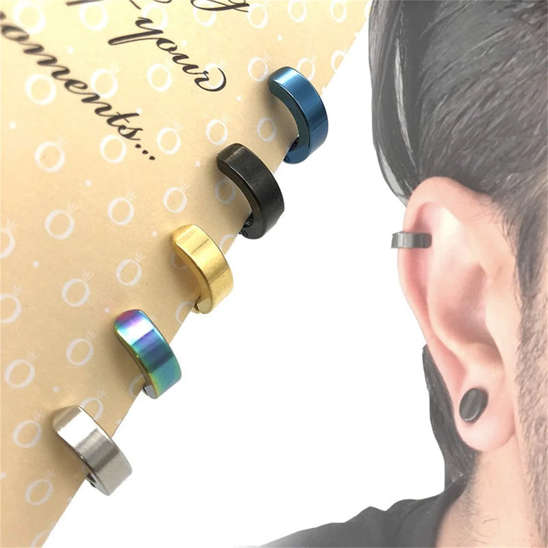 2 pendientes de aro de acero inoxidable 316L de moda, sin perforación, con clip, falsos.