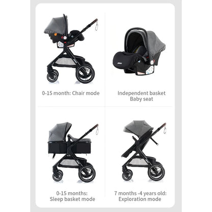 Poussette luxueuse 3 en 1 pour nouveau-né, modèle de voyage et pliable, Cadre Aluminium, Landau, Capote Rabattable