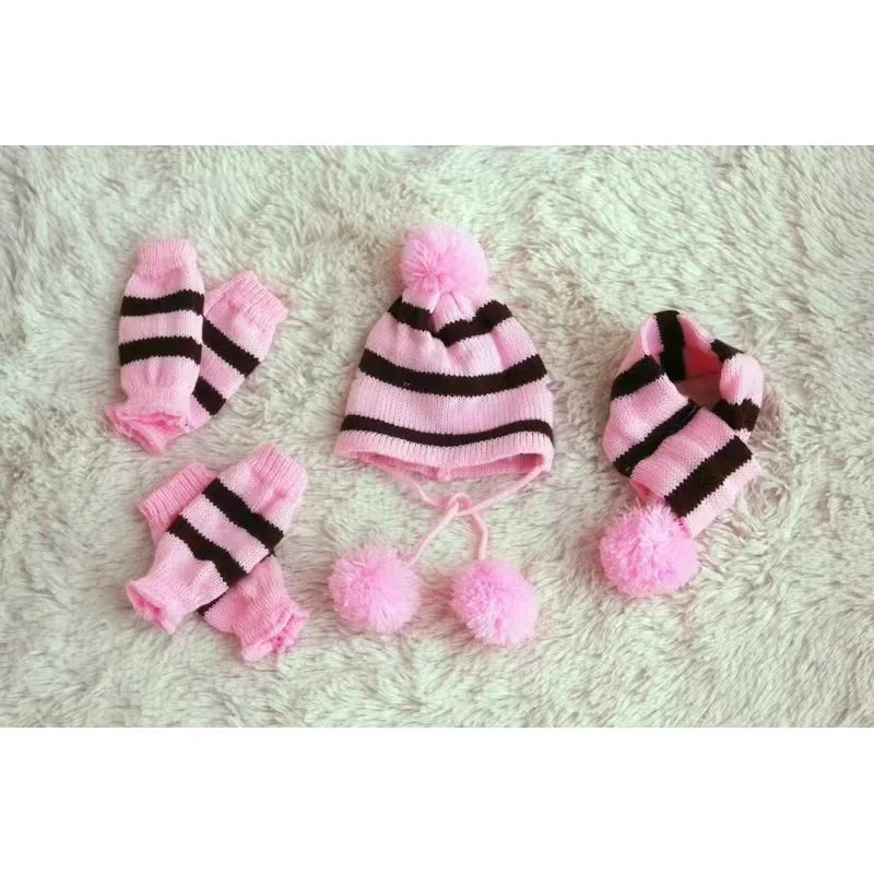 Dog Winter Wear 1 Set(hat+scarf+leg Warmers) Rainbow Stripe Knitted Dog Scarf Winter Warm Hat Footwear Sloves Pet Clothes