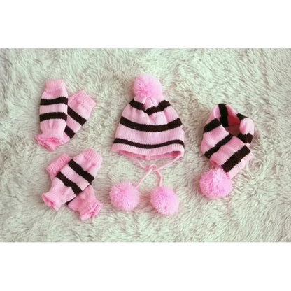 Dog Winter Wear 1 Set(hat+scarf+leg Warmers) Rainbow Stripe Knitted Dog Scarf Winter Warm Hat Footwear Sloves Pet Clothes