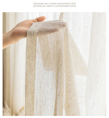 Japan Style Flax Linen Look Tulle Sheer Curtains for Living Room Windows Transparent Voile Curtain for Kitchen Rideaux Customize