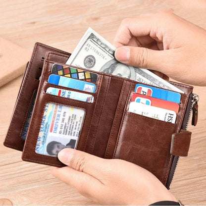 Genuine Leather Men's Wallet Luxury Short RFID Card Holder for Men Zipper Coin Purse Portable Male Wallets Billfold