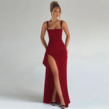 Sexy Solid Pleated Strapless Dress Lady Chic Off-shoulder Backless High Waist Split Dresses Women 2026 New Evening Party Gown