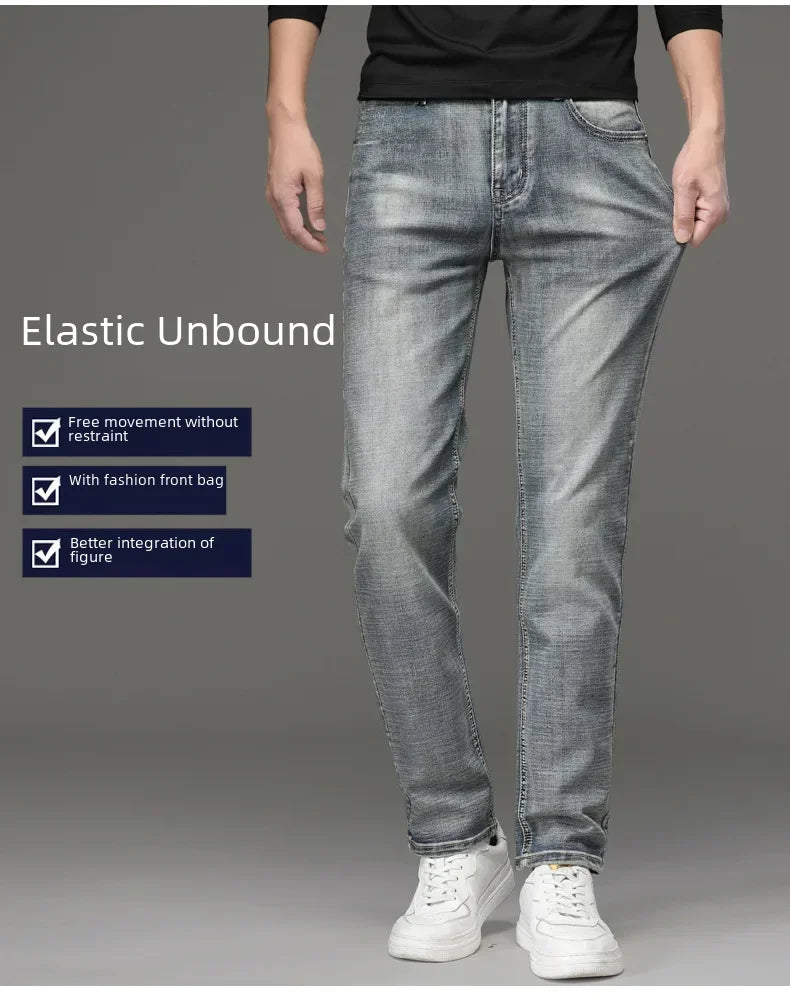 Csmor Lee Men's Jean Autumn Winter Loose-fit Straight-leg Trendy Pants Casual Denim Trousers Men Classic Stretch Jeans Fashion