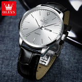 OLEVS 2935 Dual Calendar Quartz Dress Watch For Men Simple Original Leather Men's Watches Waterproof Luminous Business Hand Clock