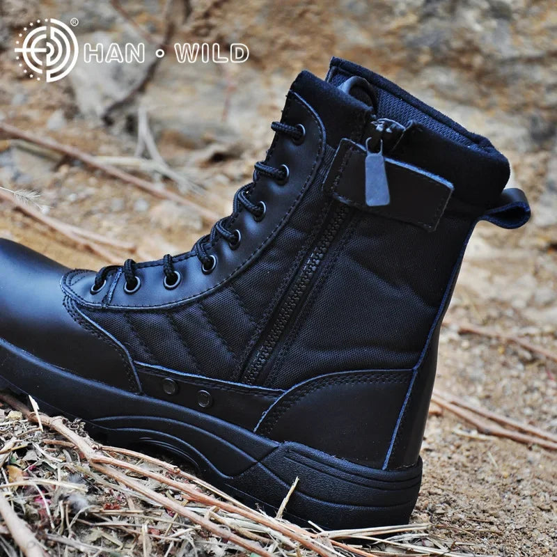 Men's Tactical Boots Men Breathable Canvas Lace Up Safety Casual Shoes Black Desert Combat Ankle Boot Mens