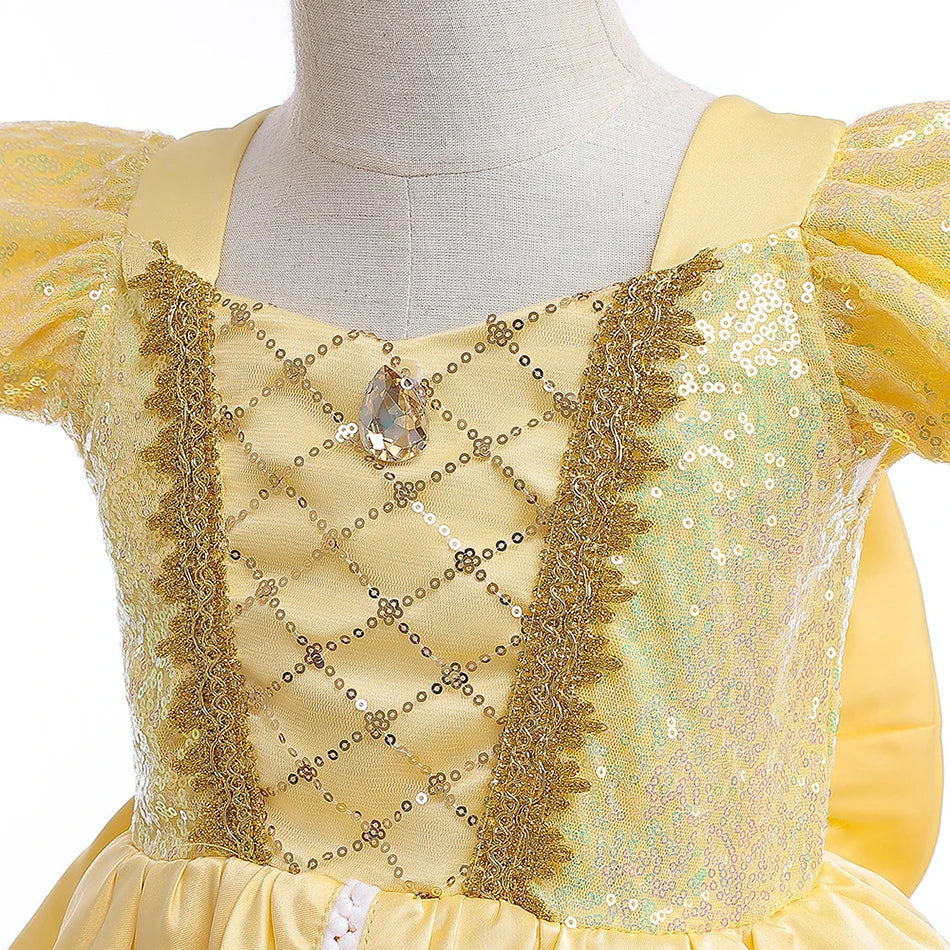 Children Princess Costume Kids Halloween Carnival Beauty Beast Birthday Party Clothes Girl Yellow Belle Cosplay Dress Up