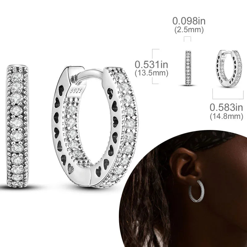 925 Sterling Silver Hypoallergenic Hoops Earrings com zircônia, jóias elegantes para mulheres e meninas, alta qualidade