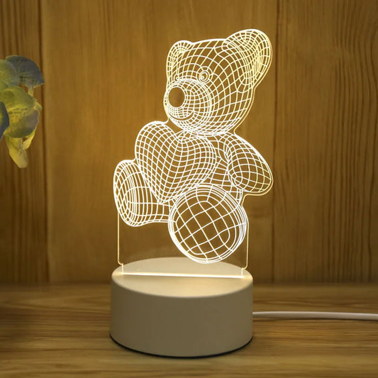 Romantic Love 3D Acrylic LED Lamp for Home Children's Night Light Table Lamp Birthday Party Decor Valentine's Day Bedside Lamp