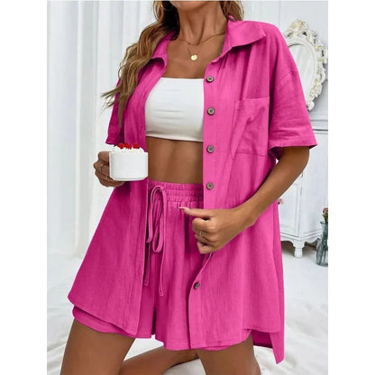 Solid Color Casual Loose Short Pants Sets For Women 2024 Elegant Summer Women's Two Pieces Suit Full Set Female Outfit Clothes