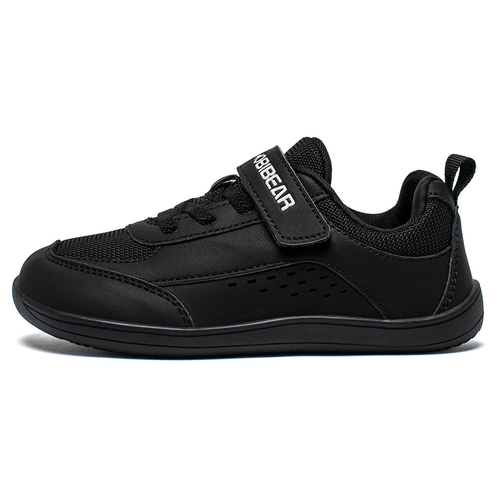 HOBIBEAR Kids Wide Toe Shoes Big Kid Barefoot Hook Loop Minimalist Sneakers Artificial Leather Mesh Shoes