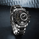 NAVIFORCE Luxury Quartz Watch for Men Honeycomb Dial Design Stainless Steel Wristwatch Dual Display Digital Watches Male Clock
