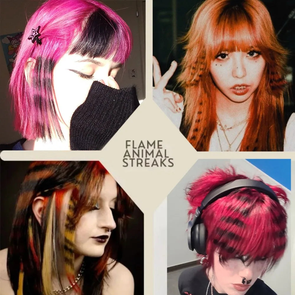 Stripe Printed Clip-in Hair Extensions Colorful Synthetic Hair Highlights 18 Inches Straight Wig Hairpieces for Daily Use Party