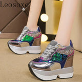Fashion White Sneakers Women's High Platform Casual Shoes Height Increasing Leather Shoes 10 CM Thick Sole Trainers Tennis Sports