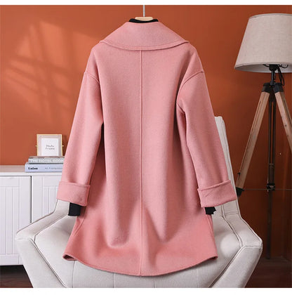 2025 Fashion Large Lapel Horn Button Women's Coat Autumn and Winter New Double-Sided Woolen 100%Pure Wool Warm Coat Large Pocket