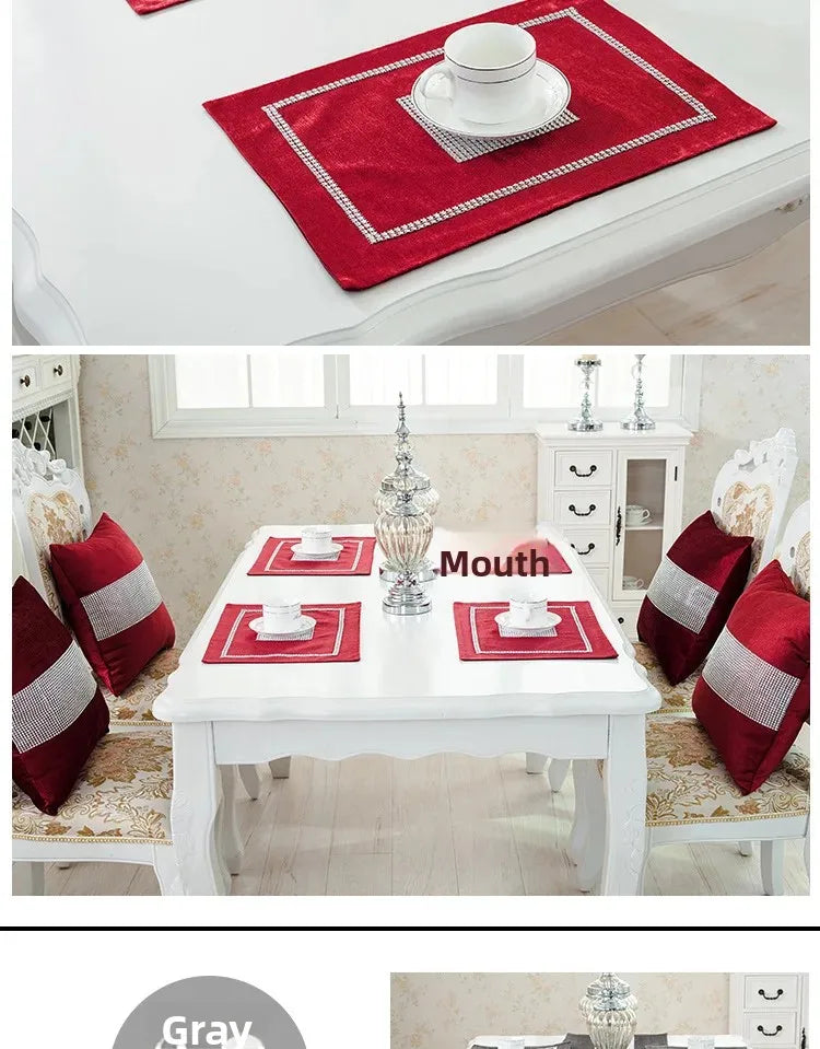 Heat Resistant Dining Table Mat Diamond Embedded Anti Slip Western Dining Pad Cushion Home Use Tablecloth Accessories