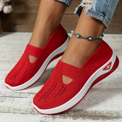 Zapatillas transpirables de color liso para mujer, suela suave, ligeras y casuales de malla. 